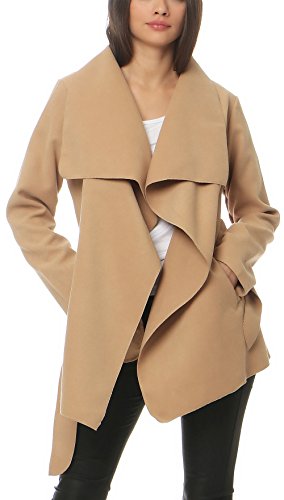 malito Damen Mantel kurz mit Wasserfall-Schnitt | Trenchcoat mit Gürtel | weicher Dufflecoat | Parka - Jacke 3041 (camel) von malito more than fashion