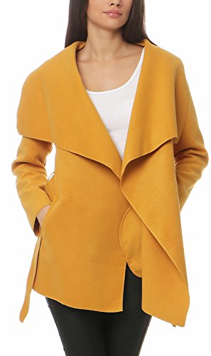 Malito Damen Mantel kurz mit Wasserfall-Schnitt | Trenchcoat mit Gürtel | weicher Dufflecoat | Parka - Jacke 3041 (dunkelgelb) von malito more than fashion