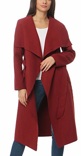 Malito Damen Mantel lang mit Wasserfall-Schnitt | Trenchcoat mit Gürtel | weicher Dufflecoat | Parka - Jacke 3040 (Bordeaux) von malito more than fashion