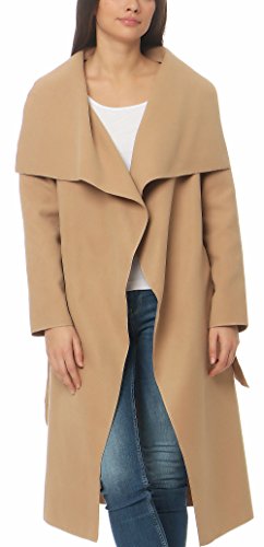 Malito Damen Mantel lang mit Wasserfall-Schnitt | Trenchcoat mit Gürtel | weicher Dufflecoat | Parka - Jacke 3040 (Camel) von malito more than fashion