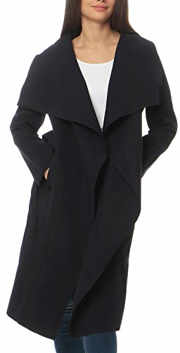 malito Damen Mantel lang mit Wasserfall-Schnitt | Trenchcoat mit Gürtel | weicher Dufflecoat | Parka - Jacke 3040 (dunkelblau) von malito more than fashion