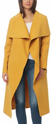 Malito Damen Mantel lang mit Wasserfall-Schnitt | Trenchcoat mit Gürtel | weicher Dufflecoat | Parka - Jacke 3040 (dunkelgelb) von malito more than fashion