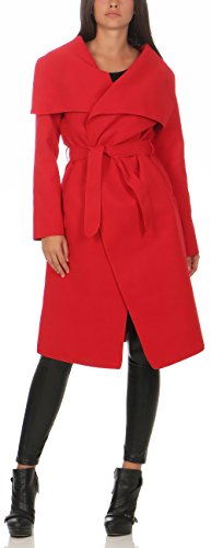 malito Damen Mantel lang mit Wasserfall-Schnitt | Trenchcoat mit Gürtel | weicher Dufflecoat | Parka - Jacke 3040 (rot) von malito more than fashion