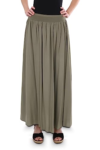 Malito Damen Maxi Rock, Langer Rock Blickdicht, Sommerrock mit elastischem Bund - 2203 (Oliv) von malito more than fashion