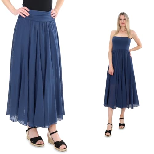 Malito - Damen Maxirock - locker geschnittenes Bandeaukleid aus Baumwolle - Rock mit elastischem Jerseybund 80150 - Dunkelblau von malito more than fashion
