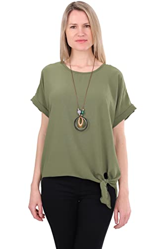 Malito - Damen Oversize Bluse - kurzärmlige Frauen Tunika mit bequemen Schnitt - Elegantes Blusenshirt mit Bindeknoten - lässig & locker 10508 (Größe: 34-42 Oliv) von malito more than fashion