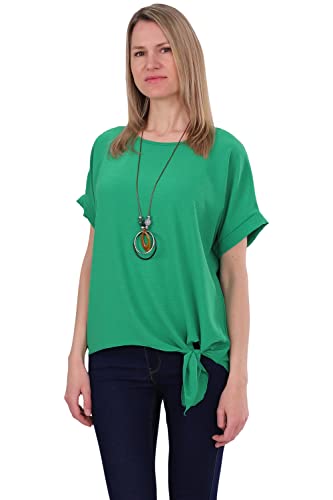 Malito - Damen Oversize Bluse - kurzärmlige Frauen Tunika mit bequemen Schnitt - Elegantes Blusenshirt mit Bindeknoten - lässig & locker 10508 (Größe: 34-42 grün) von malito more than fashion