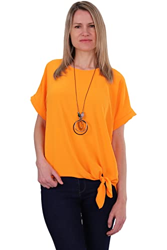 Malito - Damen Oversize Bluse - kurzärmlige Frauen Tunika mit bequemen Schnitt - Elegantes Blusenshirt mit Bindeknoten - lässig & locker 10508 (Größe: 34-42 orange) von malito more than fashion