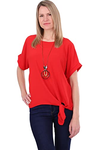 Malito - Damen Oversize Bluse - kurzärmlige Frauen Tunika mit bequemen Schnitt - Elegantes Blusenshirt mit Bindeknoten - lässig & locker 10508 (Größe: 34-42 rot) von malito more than fashion