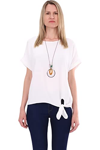 Malito - Damen Oversize Bluse - kurzärmlige Frauen Tunika mit bequemen Schnitt - Elegantes Blusenshirt mit Bindeknoten - lässig & locker 10508 (Größe: 34-42 weiß) von malito more than fashion