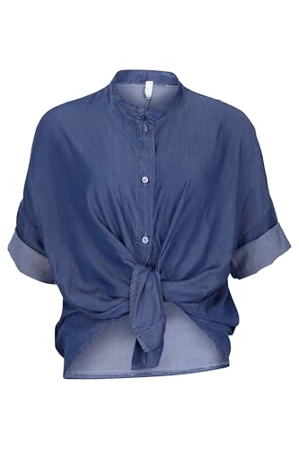 Malito - Damen Oversized-Bluse - Denimbluse mit Knotendetail - hautfreundliche Bluse in Jeans-Optik - Kurzarm Jeansbluse 2309 - Dunkelblau von malito more than fashion