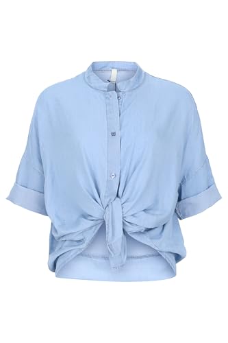 Malito - Damen Oversized-Bluse - Denimbluse mit Knotendetail - hautfreundliche Bluse in Jeans-Optik - Kurzarm Jeansbluse 2309 - Hellblau von malito more than fashion