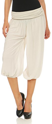 Malito – Damen Haremshose – Pumphose aus Baumwolle – Kurze Stoffhose für den Sommer – Capri Pluderhose zum Tanzen, Chillen & Yoga – knielange Hose 1483 (Beige) von malito more than fashion