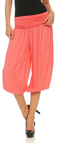 Malito – Damen Haremshose – Pumphose aus Baumwolle – Kurze Stoffhose für den Sommer – Capri Pluderhose zum Tanzen, Chillen & Yoga – knielange Hose 1483 (Coral) von malito more than fashion