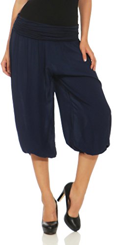 Malito – Damen Haremshose – Pumphose aus Baumwolle – Kurze Stoffhose für den Sommer – Capri Pluderhose zum Tanzen, Chillen & Yoga – knielange Hose 1483 (Dunkelblau) von malito more than fashion