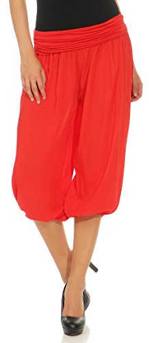 Malito – Damen Haremshose – Pumphose aus Baumwolle – Kurze Stoffhose für den Sommer – Capri Pluderhose zum Tanzen, Chillen & Yoga – knielange Hose 1483 (Rot) von malito more than fashion