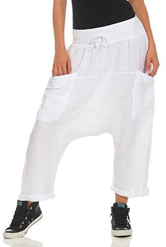 Malito Damen Pumphose aus Leinen | Stoffhose in Unifarben | Freizeithose für den Strand | Capri Hose 6285 (weiß) von malito more than fashion