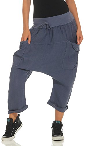 Malito Damen Pumphose aus Leinen | Stoffhose in Unifarben | Freizeithose für den Strand | Capri Hose 6285 (Jeansblau) von malito more than fashion