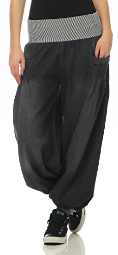 Malito – Damen Haremshose im Denim Style – Unisize Pumphose aus 100% Baumwolle – perfekte Jeans zum Tanzen & Chillen – Pluderhose mit Taschen – Aladinhose für Frauen 6258 (Grau) von malito more than fashion