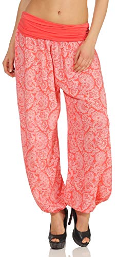 Malito - Damen Haremshose mit Orient Print - Pumphose aus Baumwolle - Stoffhose zum Tanzen, Chillen & Yoga - Aladinhose 8580 (Coral) von malito more than fashion