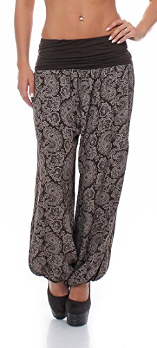 Malito - Damen Haremshose mit Orient Print - Pumphose aus Baumwolle - Stoffhose zum Tanzen, Chillen & Yoga - Aladinhose 8580 (Dunkelbraun) von malito more than fashion