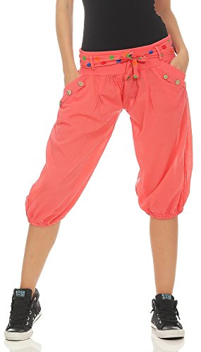 Malito – Damen Haremshose – Pumphose aus Baumwolle – Leichte Stoffhose – Kurze Sommerhose für warme Tage – Aladinhose für Sport und Freizeit 3416 (Coral) von malito more than fashion