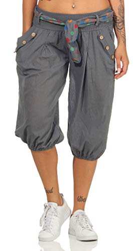 Malito – Damen Haremshose – Pumphose aus Baumwolle – Leichte Stoffhose – Kurze Sommerhose für warme Tage – Aladinhose für Sport und Freizeit 3416 (Dunkelgrau) von malito more than fashion