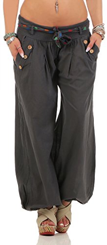 Malito - Damen Haremshose - Leichte Stoffhose aus Baumwolle - Bequeme Hippie Sommerhose für warme Tage - Aladinhose/Pumphose 3417 (Dunkelgrau) von malito more than fashion