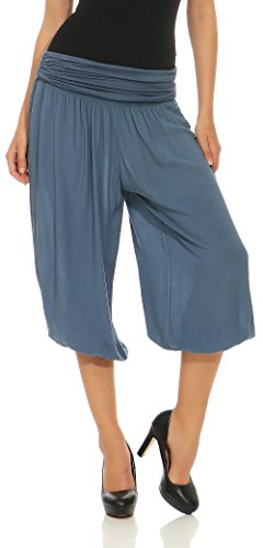 Malito – Damen Haremshose – Pumphose aus Baumwolle – Kurze Stoffhose für den Sommer – Capri Pluderhose zum Tanzen, Chillen & Yoga – knielange Hose 1483 (Jeansblau) von malito more than fashion