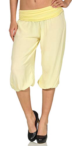 Malito – Damen Haremshose – Pumphose aus Baumwolle – Kurze Stoffhose für den Sommer – Capri Pluderhose zum Tanzen, Chillen & Yoga – knielange Hose 1483 (Gelb) von malito more than fashion