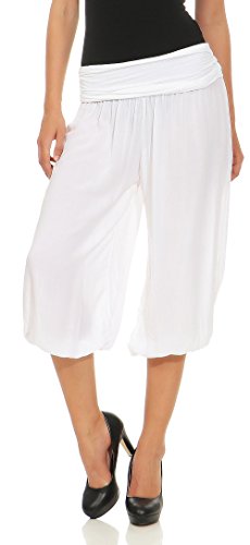 Malito – Damen Haremshose – Pumphose aus Baumwolle – Kurze Stoffhose für den Sommer – Capri Pluderhose zum Tanzen, Chillen & Yoga – knielange Hose 1483 (Weiß) von malito more than fashion