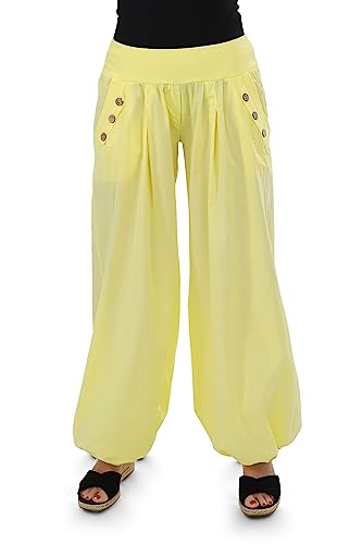 Malito - Damen Pumphose - leichte Stoffhose für Strand & Alltag - lockere Freizeithose für den Sommer - lässige Aladinhose Sommerhose 23245H (34-40 |hellgelb) von malito more than fashion