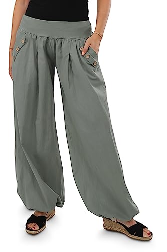 Malito - Damen Pumphose - leichte Stoffhose für Strand & Alltag - lockere Freizeithose für den Sommer - lässige Aladinhose Sommerhose 23245H (34-40 |Oliv) von malito more than fashion