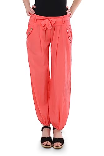 Malito - Damen Pumphose - leichte Stoffhose für den Sommer - Freizeithose für Strand & Alltag - lässige Haremshose 3418 (Coral) von malito more than fashion