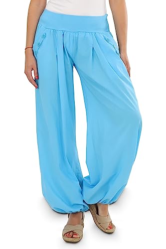 Malito - Damen Pumphose - luftige Stoffhose für Strand & Alltag - lockere Pluderhose für den Sommer - lässige Sommerhose Freizeithose 23245P (34-40 Babyblau) von malito more than fashion