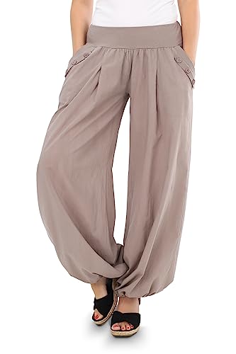 Malito - Damen Pumphose - luftige Stoffhose für Strand & Alltag - lockere Pluderhose für den Sommer - lässige Sommerhose Freizeithose 23245P (34-40 Fango) von malito more than fashion