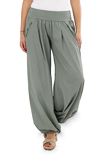 Malito - Damen Pumphose - luftige Stoffhose für Strand & Alltag - lockere Pluderhose für den Sommer - lässige Sommerhose Freizeithose 23245P (34-40 Oliv) von malito more than fashion