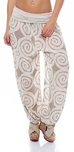 Malito – Damen Haremshose mit Spiral-Muster – Unisize Pumphose aus Baumwolle – Leichte Sommerhose für warme Tage – Stoffhose zum Tanzen & Chillen – Aladinhose 1718 (Creme) von malito more than fashion