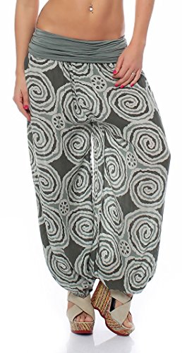 Malito – Damen Haremshose mit Spiral-Muster – Unisize Pumphose aus Baumwolle – Leichte Sommerhose für warme Tage – Stoffhose zum Tanzen & Chillen – Aladinhose 1718 (Oliv) von malito more than fashion