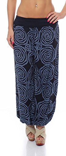 Malito – Haremshose Damen mit Spiral-Muster – Unisize Pumphose aus Baumwolle – Leichte Sommerhose für warme Tage – Stoffhose zum Tanzen & Chillen – Aladinhose für Frauen 1718 (Dunkelblau) von malito more than fashion