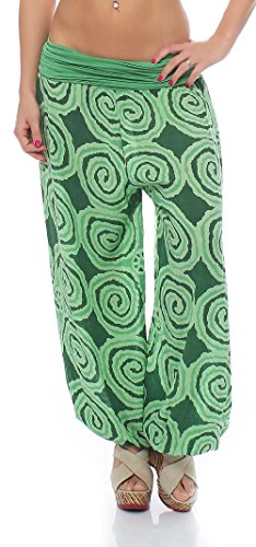 Malito – Damen Haremshose mit Spiral-Muster – Unisize Pumphose aus Baumwolle – Leichte Sommerhose für warme Tage – Stoffhose zum Tanzen & Chillen – Aladinhose 1718 (Grün) von malito more than fashion