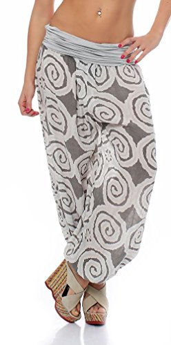 Malito – Damen Haremshose mit Spiral-Muster – Unisize Pumphose aus Baumwolle – Leichte Sommerhose für warme Tage – Stoffhose zum Tanzen & Chillen – Aladinhose 1718 (Hellgrau) von malito more than fashion