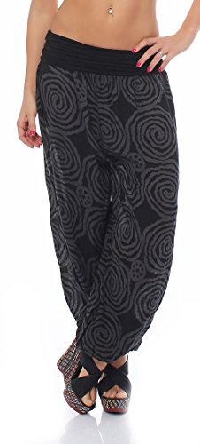 Malito – Damen Haremshose mit Spiral-Muster – Unisize Pumphose aus Baumwolle – Leichte Sommerhose für warme Tage – Stoffhose zum Tanzen & Chillen – Aladinhose 1718 (Schwarz) von malito more than fashion