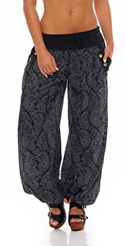 Malito – Haremshose Damen Orient Print aus Baumwolle – Leichte Stoffhose mit elastischem Bund – Bequeme Hippie Hose Damen für Strand & Alltag – Aladinhose für Frauen 3488 (Schwarz) von malito more than fashion