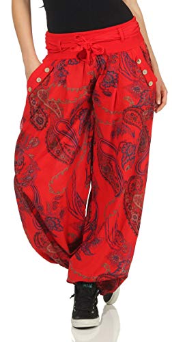 Malito – Damen Haremshose mit Print – Pumphose aus Baumwolle – Leichte Stoffhose – Sommerhose für warme Tage – Aladinhose 3485 (Rot | Größe 34-40) von malito more than fashion