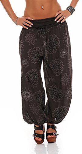 Malito – Damen Haremshose mit Print – Pumphose aus Baumwolle – Sommerhose für warme Tage – Stoffhose zum Tanzen, Chillen & Zumba – Aladinhose für Frauen 7181 (Dunkelbraun| Größe 34-40) von malito more than fashion