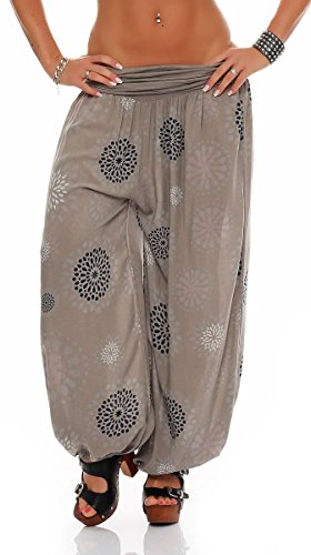 Malito – Damen Haremshose mit Print – Pumphose aus Baumwolle – Sommerhose für warme Tage – Stoffhose zum Tanzen, Chillen & Zumba – Aladinhose für Frauen 7181 (Fango | Größe 34-40) von malito more than fashion