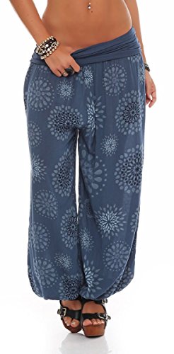 Malito – Damen Haremshose mit Print – Pumphose aus Baumwolle – Sommerhose für warme Tage – Stoffhose zum Tanzen, Chillen & Zumba – Aladinhose für Frauen 7181 (Jeansblau | Größe 34-40) von malito more than fashion