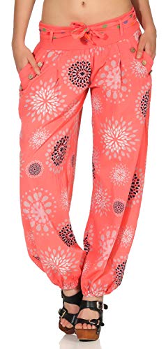 Malito – Haremshose Damen mit Print – Pumphose aus Baumwolle – Leichte Stoffhose – Sommerhose für warme Tage – Dünne Aladinhose für Frauen 3481 (Coral) von malito more than fashion