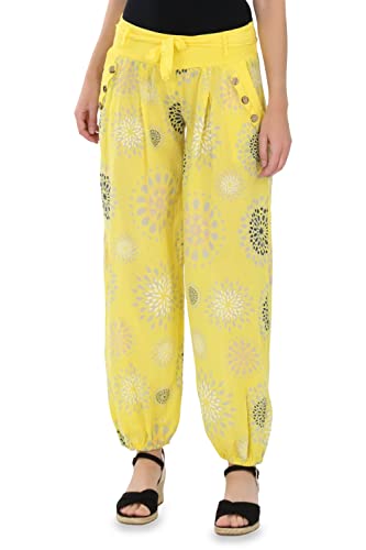 Malito – Haremshose Damen mit Print – Pumphose aus Baumwolle – Leichte Stoffhose – Sommerhose für warme Tage – Dünne Aladinhose für Frauen 3481 (Gelb) von malito more than fashion